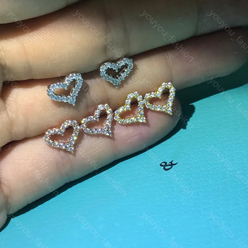 Lüks Kalp Küpe Tasarımcı Kadınlar İçin Moda Elmaslar Stud Marka Crystal Yıldız Küpeler Gül Altın Saplamalar 925 Gümüş Bayanlar Düğün Hediyeleri -3