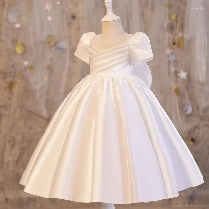 女の子のドレス幼児バプテスマホワイトウェディングベビーガールドレスビッグボーバースデーパーティー幼児姫の子供服