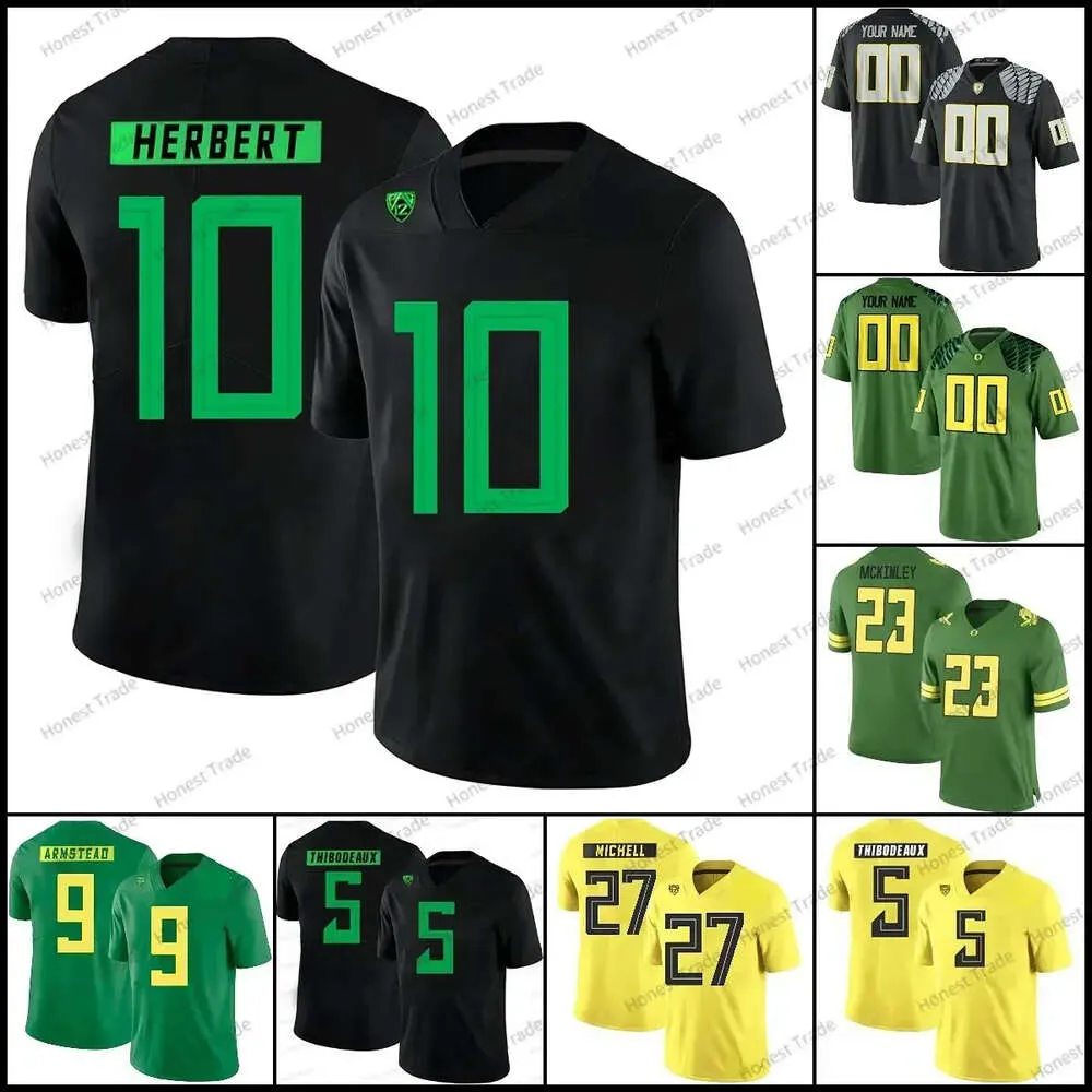 Aangepaste Oregon 10 Justin Herbert voetbalshirt Sewell Johnson III Mitchell Mariota Breeland Williams Happle Holland Armstead Shough Dye H High igh