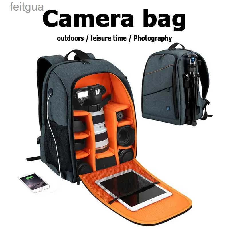 Bolsa de accesorios para cámara, bolsa portátil para exteriores, impermeable, a prueba de arañazos, mochila de doble hombro para ordenador portátil DSLR YQ240204