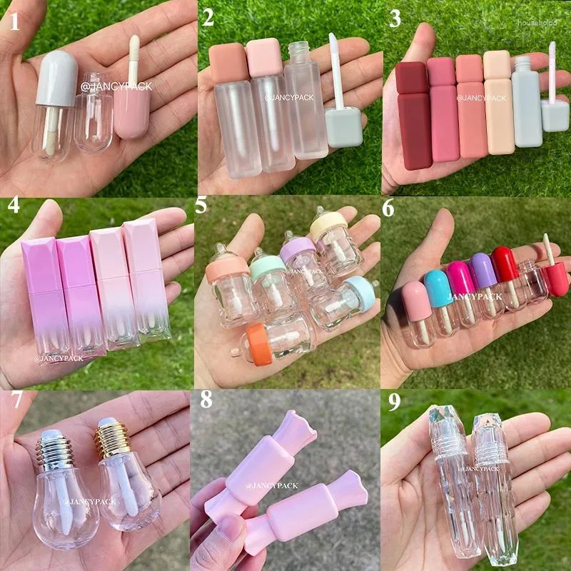 Lagringsflaskor grossist söt tom läppglansrör transparent plast påfyllbar balsamförpackning material makeup diy glasyr