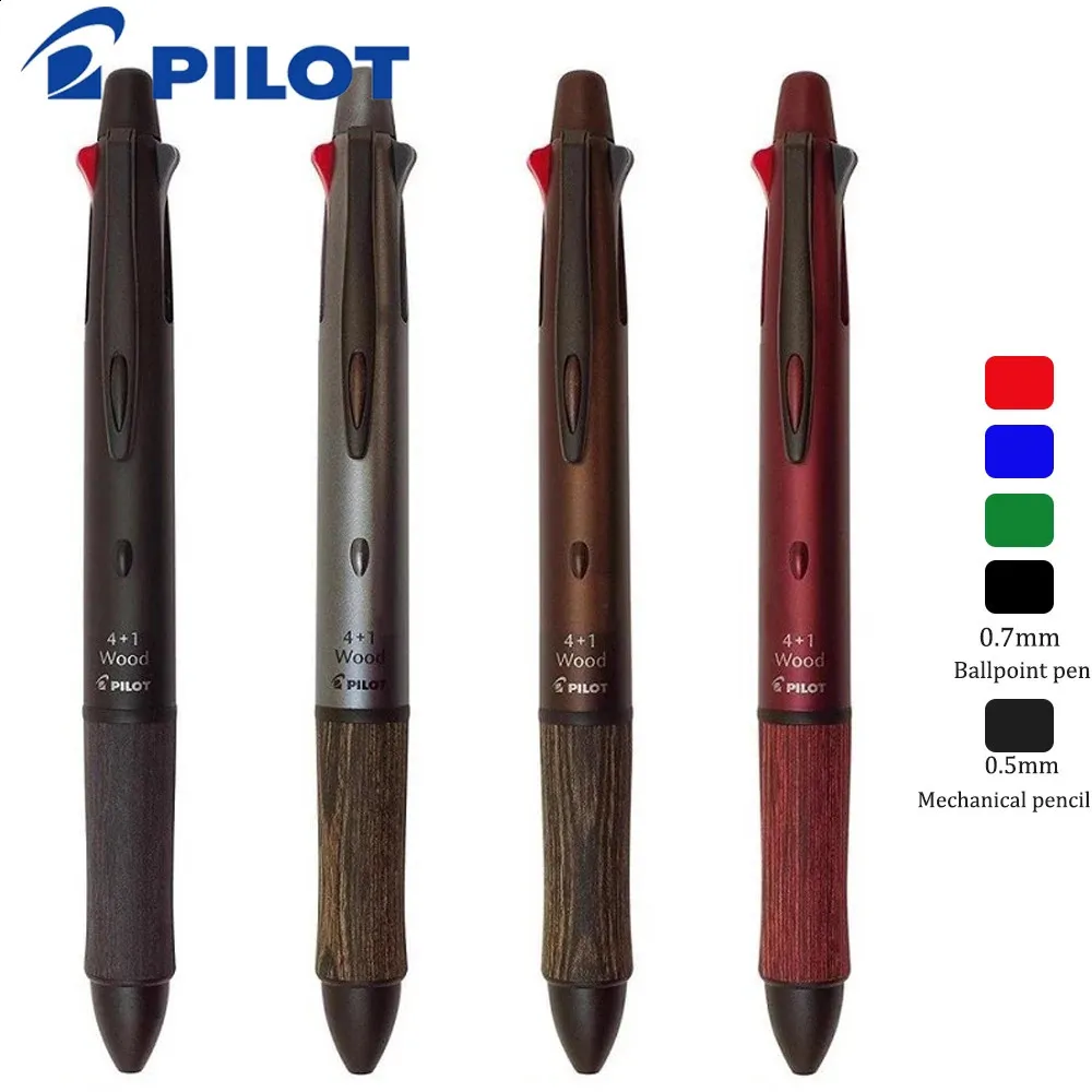 Japan Pilot Multifunction Pen 41 WOOD Wooden Pole Pen Holder 0.7mm Four-color Ballpoint Pen 0.5mm Mechanical Pencil 240122