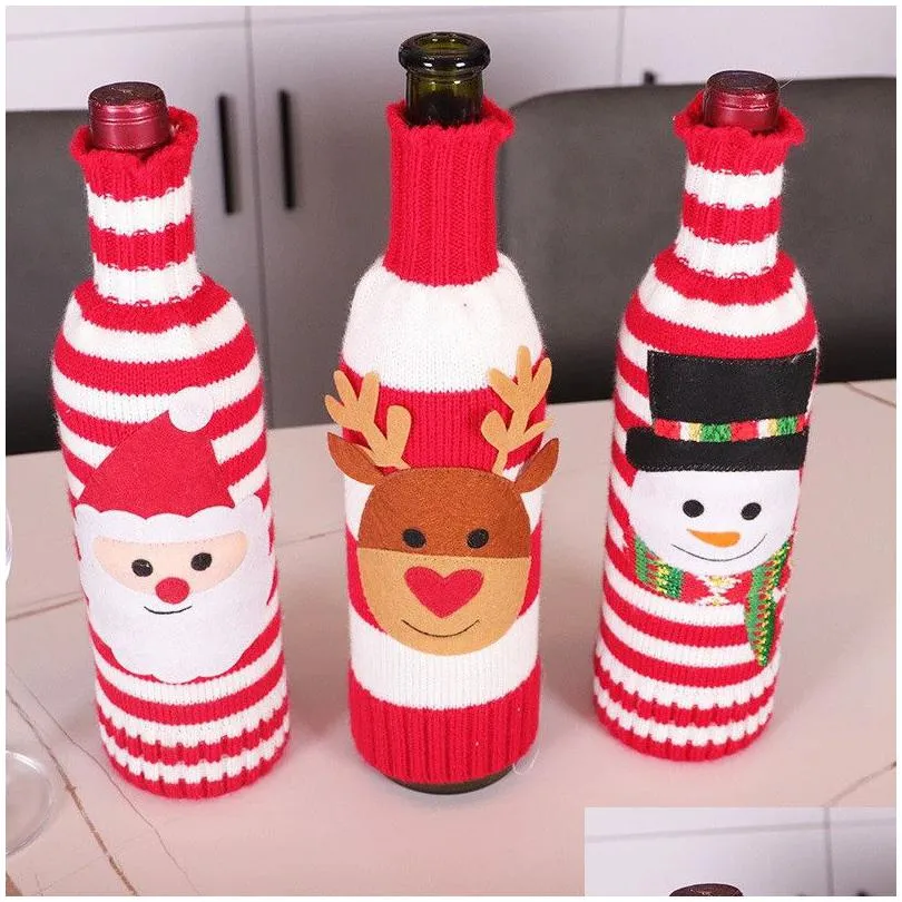 Christmas Decorations Christmas Knitted Bottle Decor Santa Snowman Deer Champagne Wine Er Merry Party Knitting Drop Delivery Home Gard Dh1Up