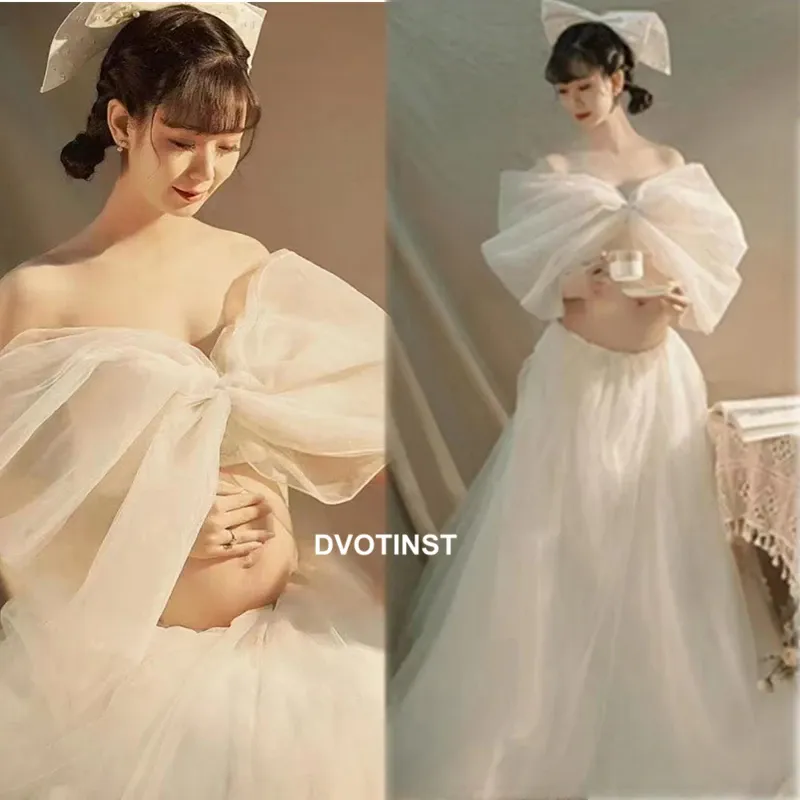 Vestidos Dvotinst, accesorios de fotografía para mujeres, vestidos blancos elegantes con lazo, vestidos de maternidad, vestido de embarazo, diadema, accesorios para sesión de fotos en estudio