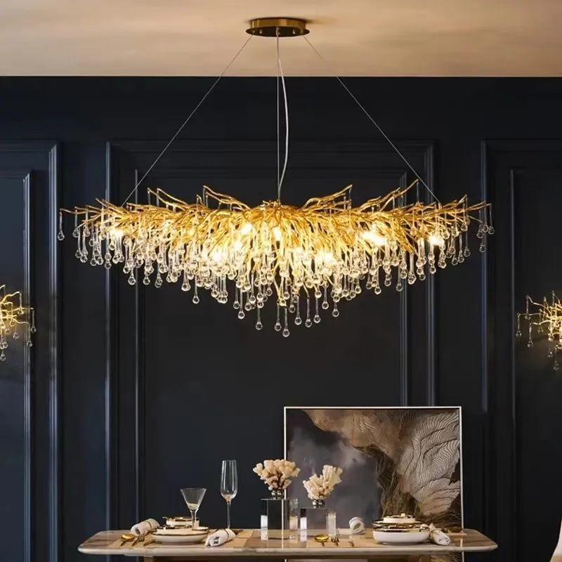 Rectangular Crystal Chandelier Living Room Lobby Hotel Light Fixtures for Celling Chandelier Modern Decorative Led Lamps