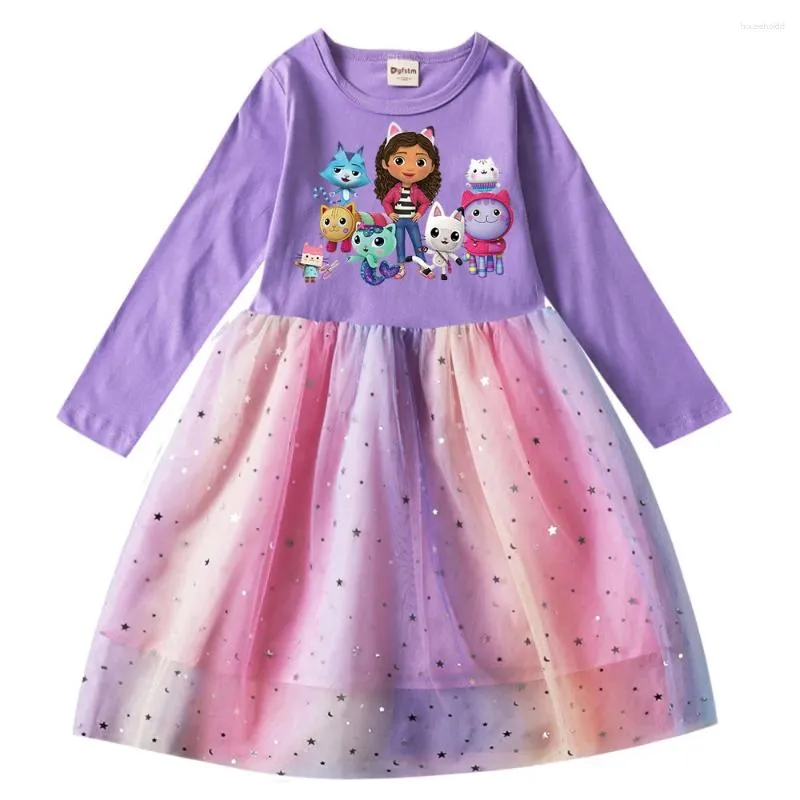 Robes de fille Gabbys maison de poupée chats robe de princesse enfants fête de mariage Sequin bébé à manches longues maille cadeaux d'anniversaire robes