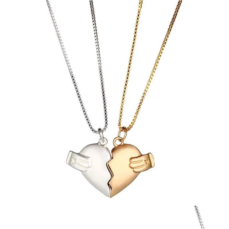Pendant Necklaces Couple Necklaces Broken Heart Necklace 2 Pcs/Set Love Pendant Double Color Friends Family Lovers Jewelry Gift Drop D Dhn4X