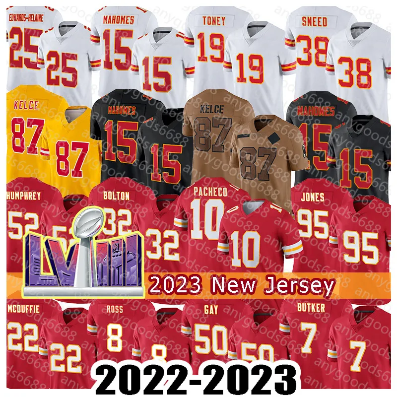 Creed Humphrey Patrick Mahomes Football Jerseys 87 Travis Kelce 32 Nick Bolton 95 Chris Jones Clyde Edwards-Helaire Isiah Pacheco Felix Anudike-Uzomah Rashee Rice