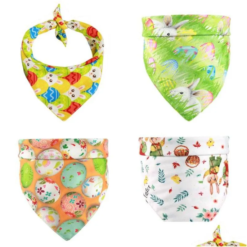 Dog Apparel Easter Dog Triangle Scarf Egg Bunny Pet Neckerchief For Medium To Large Dogs Happy Pets Bandana Drop Delivery Home Garden Dhvt3