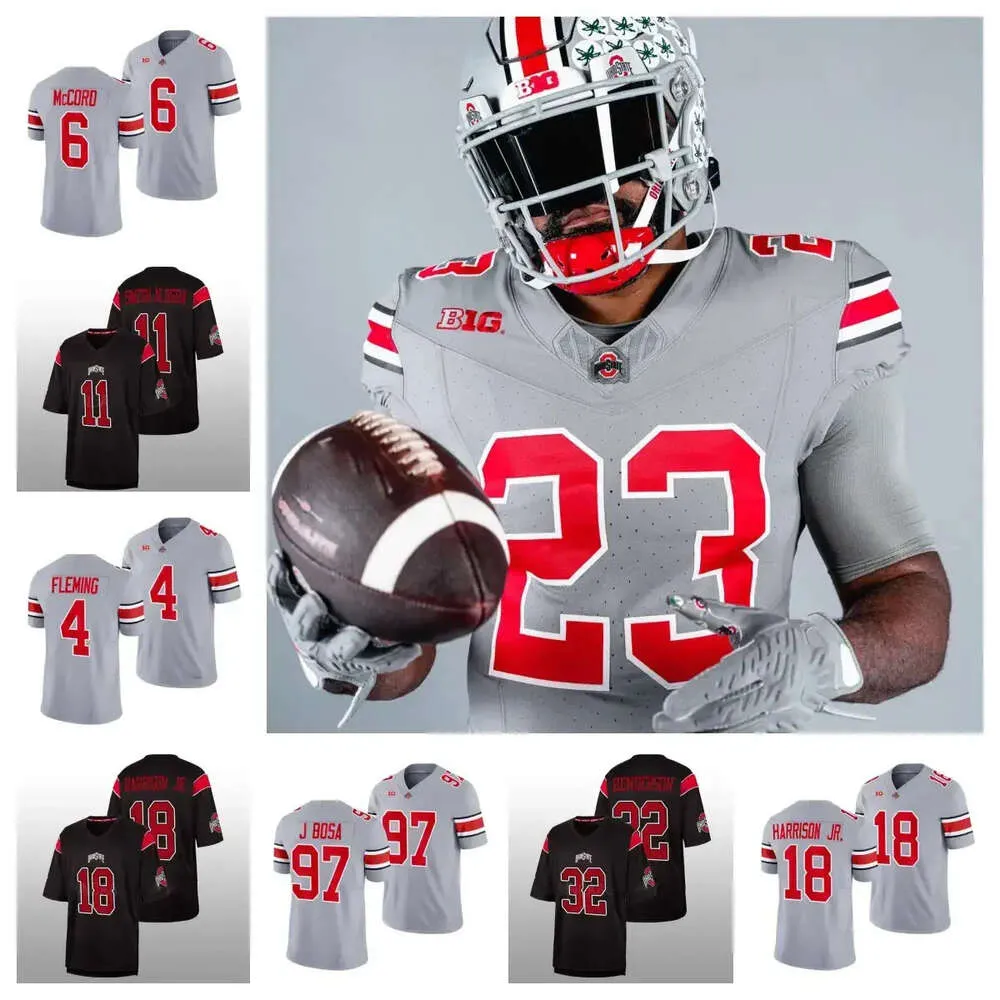 2024 Custom OHIO STATE RIVELA UNIFORME ALTERNATA completamente grigia Maglie cucite 44 JT Tuimoloau 33 Jack Sawyer 4 Julian Fleming 11 C.J. Hicks H High igh