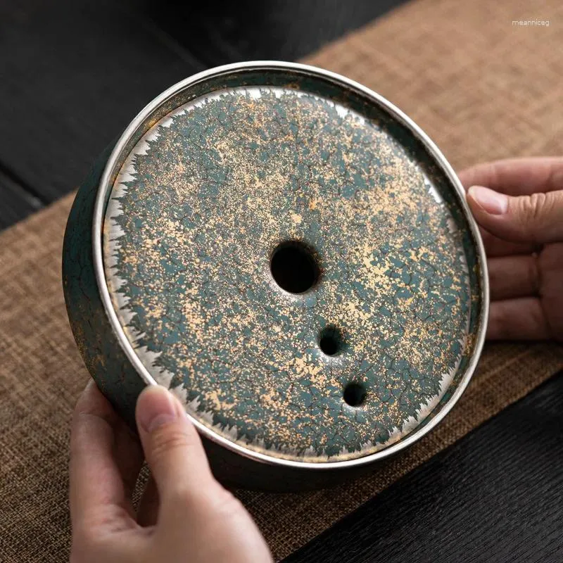Theewaarsets Groenblijvend glazuur Goud- en zilverkleurig Wateropslagtype Cilinderfles met Japans keramisch theetafelblad