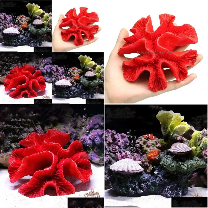 水族館の装飾1PCシミュレーションレッドサンゴ礁の偽の植物装飾用水槽の水槽風景風景材料ドロップDH59Eを届ける