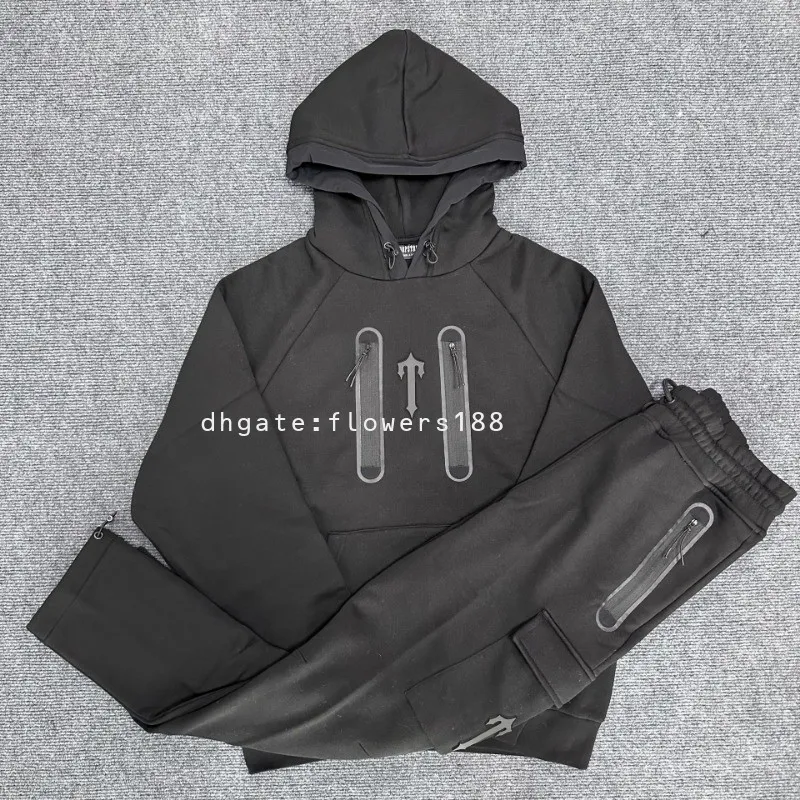 Herren-Trainingsanzüge, Trapstar, europäisches und amerikanisches neues Kapuzen-Sweatshirt, komplett in Schwarz, Set, bestickt, trendiger, lässiger Sportanzug, alles passend