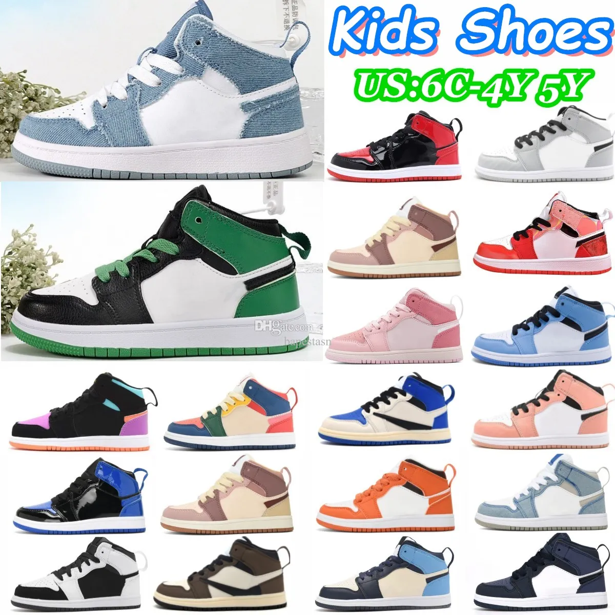 Jumpman 1s 1 Basketbalschoenen voor kinderen Peuters sneakers hoog Jongens sneakers Lucky Green University Blue Chicago Patent Bred zwart Wit Fierce Pink Kinder jeugdschoen