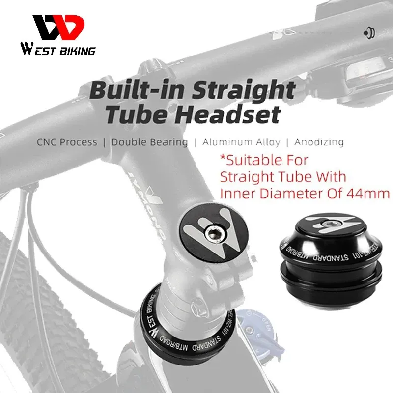WEST BIKING MTB Bicycle 44mm Headset Double Bearing 286 Straight Tube Bike Fork Steering Column Spacers Stem Cap BMX Parts 240118