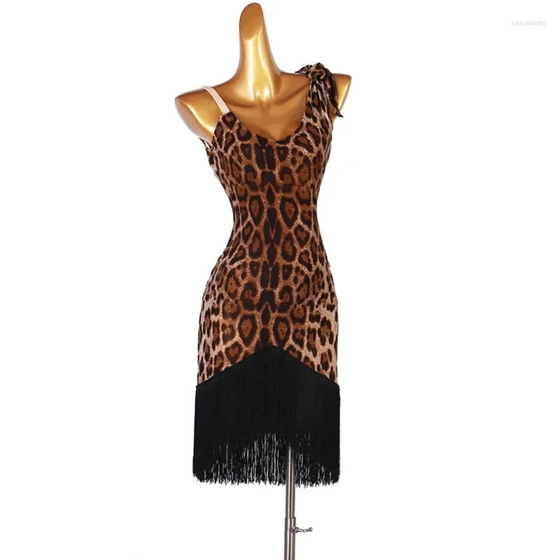 Stage Wear Leopard Print 2024 Tassel Style Latin Dance Practice Suit Rumba Cha Dress