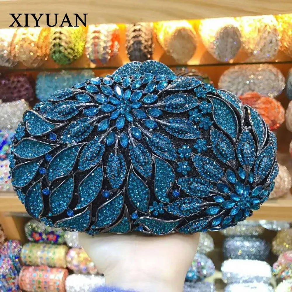 XIYUAN women red/pink/blue/gold/silver Hollow Out Flower Birthday party Crystal Evening bag Clutch purse Minaudiere Handbags 240125