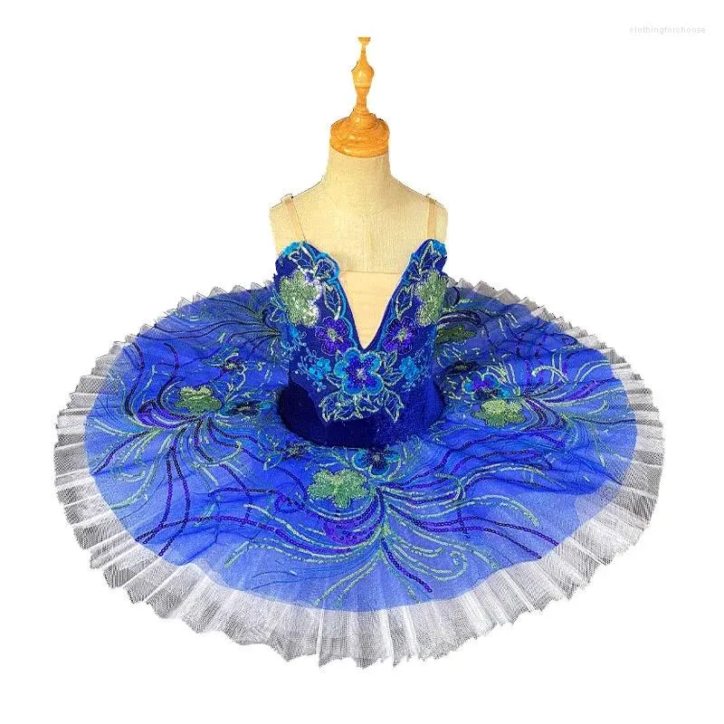 Сценическая одежда, 2024, синее профессиональное балетное платье-пачка, танцевальный костюм для девочек, детские балерины для выступлений, детский карнавал