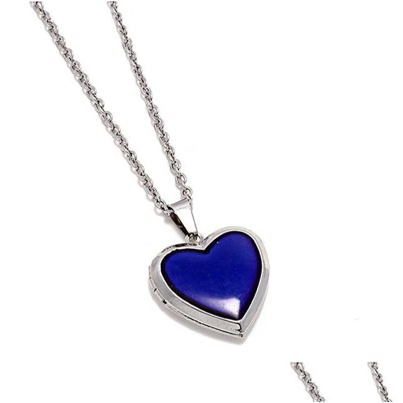 Romantique Po Cadre Collier Humeur Amour Coeur Cristal Pendentif Chaîne Changement De Température Couleur Émotion Sentiment Colliers Dhkl7