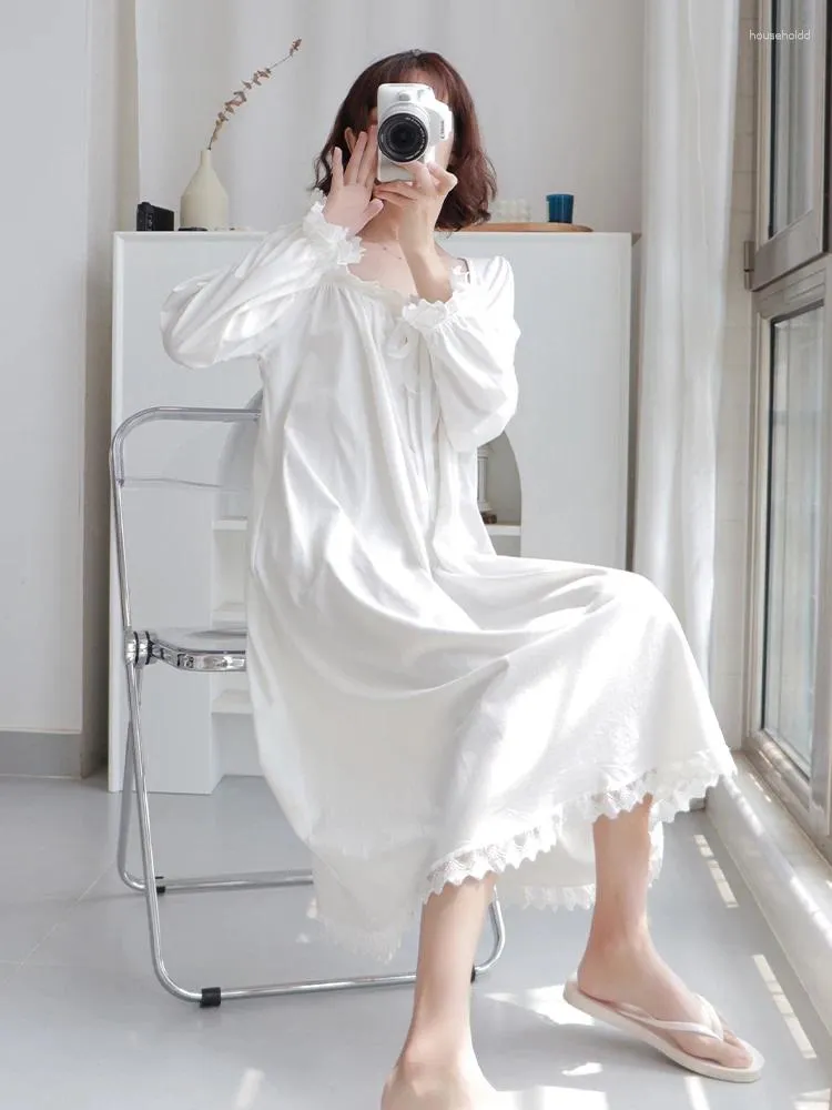 Women's Sleepwear Nightgowns Women Leisure Solid Sweet M-XXL Princess Style Lace Chic Sleepshirts Lovely Soft Home Wear Nighty White