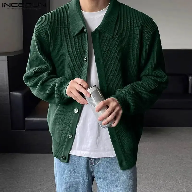 Casual Simple Style Tops INCERUN Mens Knitted Sweater Streetwear Autumn Winter Male Solid Long Sleeve Cardigan S5XL 240130