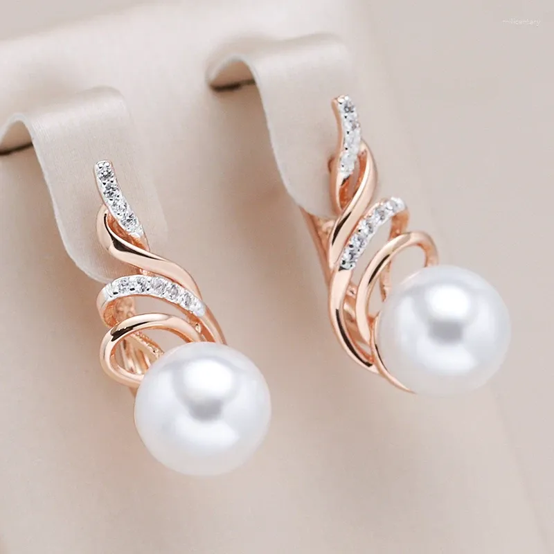 Dangle Earrings Kinel Fashion Geometry Pearl Drop For Women 585 Rose Gold Silver Color Mix Natural Zircon Boho Ethnic Wedding Jewelry