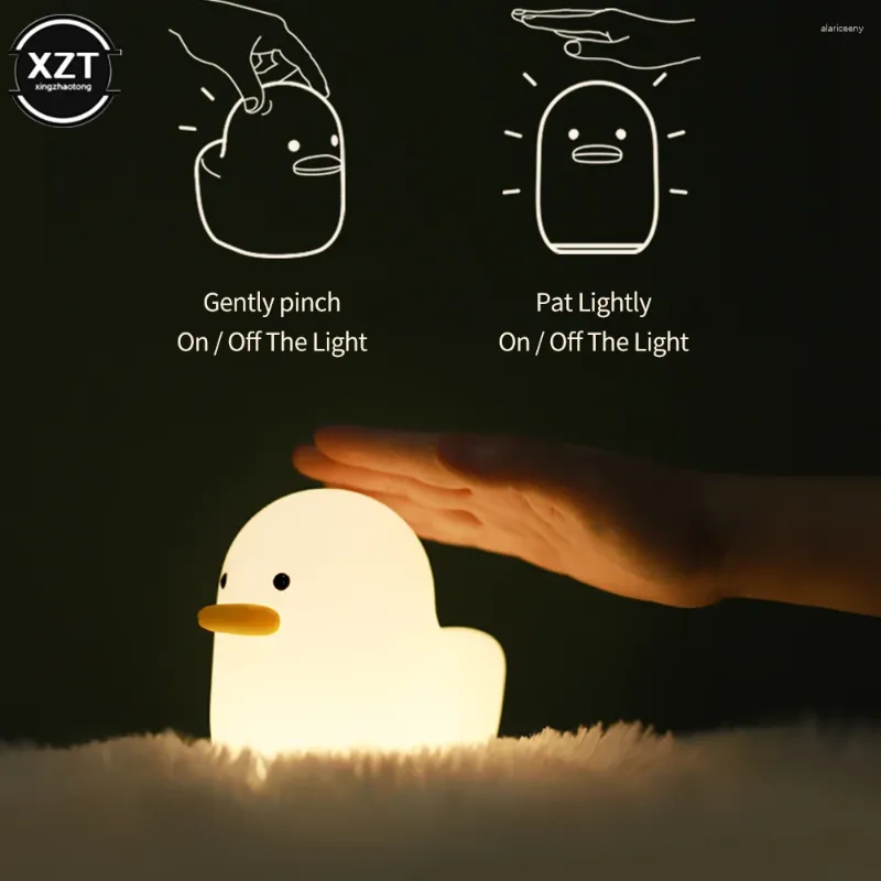 Nattlampor usb uppladdningsbar ljus söt anka silikon touch klapp sensor sovrum sovrum lampa för barn baby barn gåva