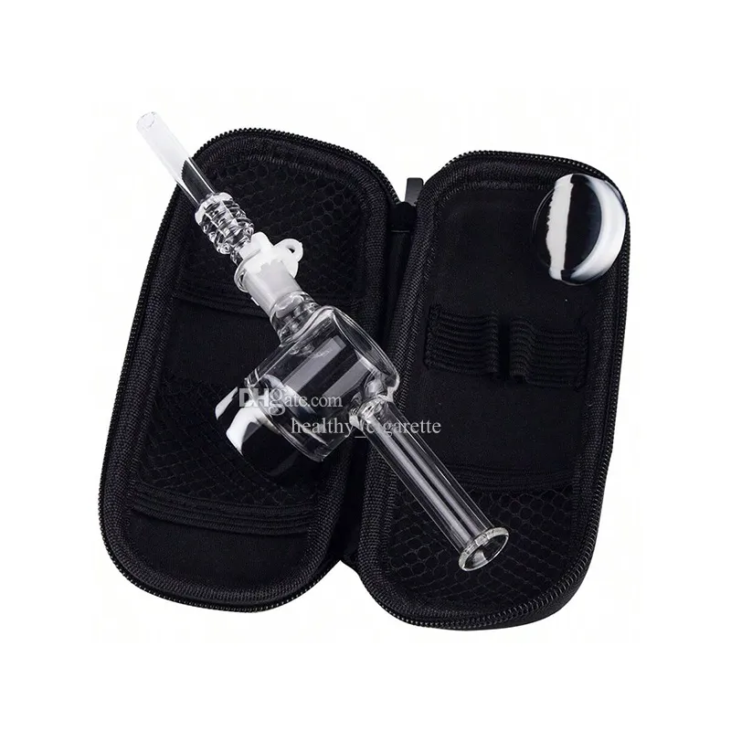 NC051 Dab Rig Smoking Pipe Bag Set Big Chamber Huge Airflow Glass Pipes Colorful Silicon Jar Container 10mm Titanium Quartz Nail Clip Dabber Tool