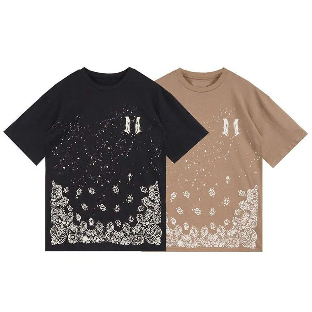 Designer Luxury A Miri Classic Men's and Women's Loose T-shirts från High Street Splash Fashion Märke med Cashew Flower Alphabet Tryckt rund hals kort ärm