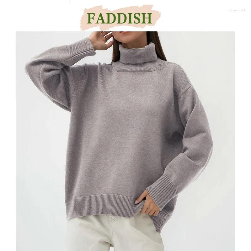Suéteres femininos faddish 2024 outono inverno mulheres moda solta quente gola alta camisola de malha feminina cor sólida casual manga longa