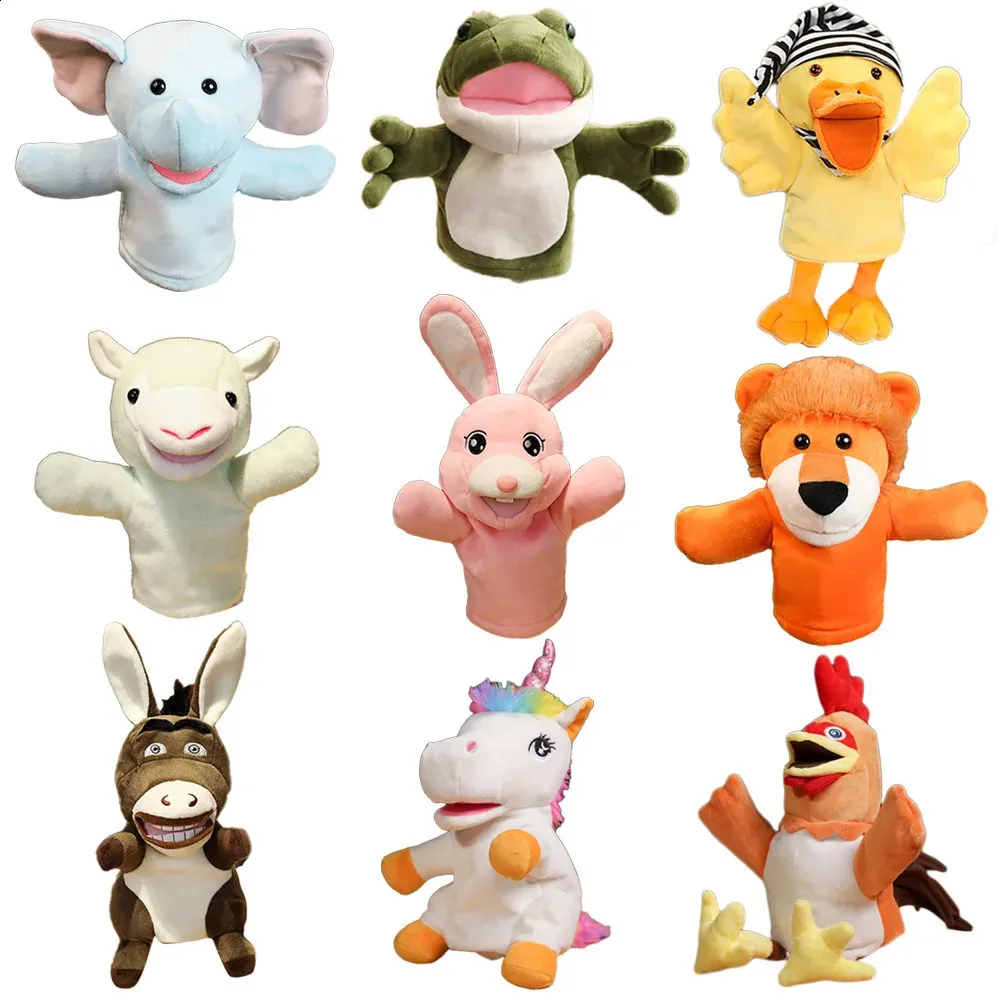 Animal Soft Stuffed Toy Hand Finger Puppet Fairy Tales Doll Cospaly Plush Doll Rabbit Frog Unicorn Educational Kawaii Baby Toys 240127