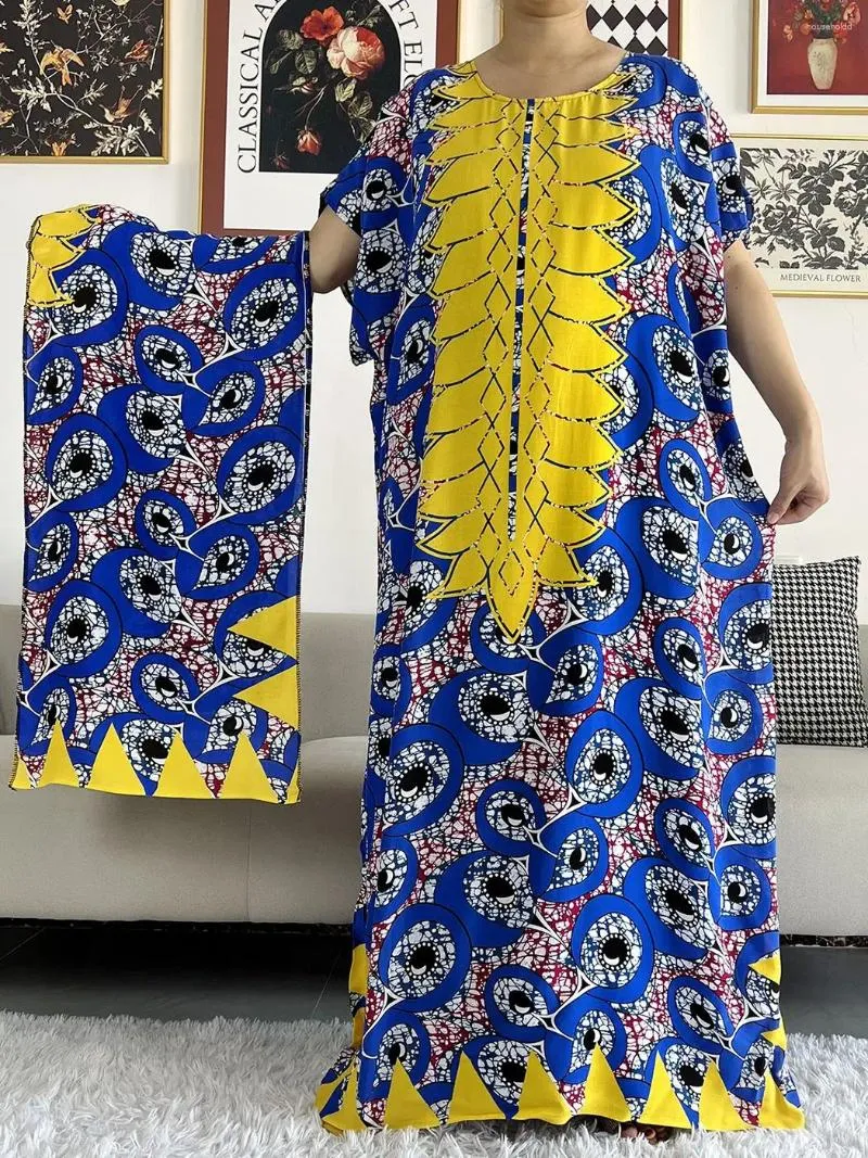 Etniska kläder 2024 afrikansk bomull abaya tryck blommig kort hylsa 2 bit lös stil dashiki dubai rand långa damklänningar för