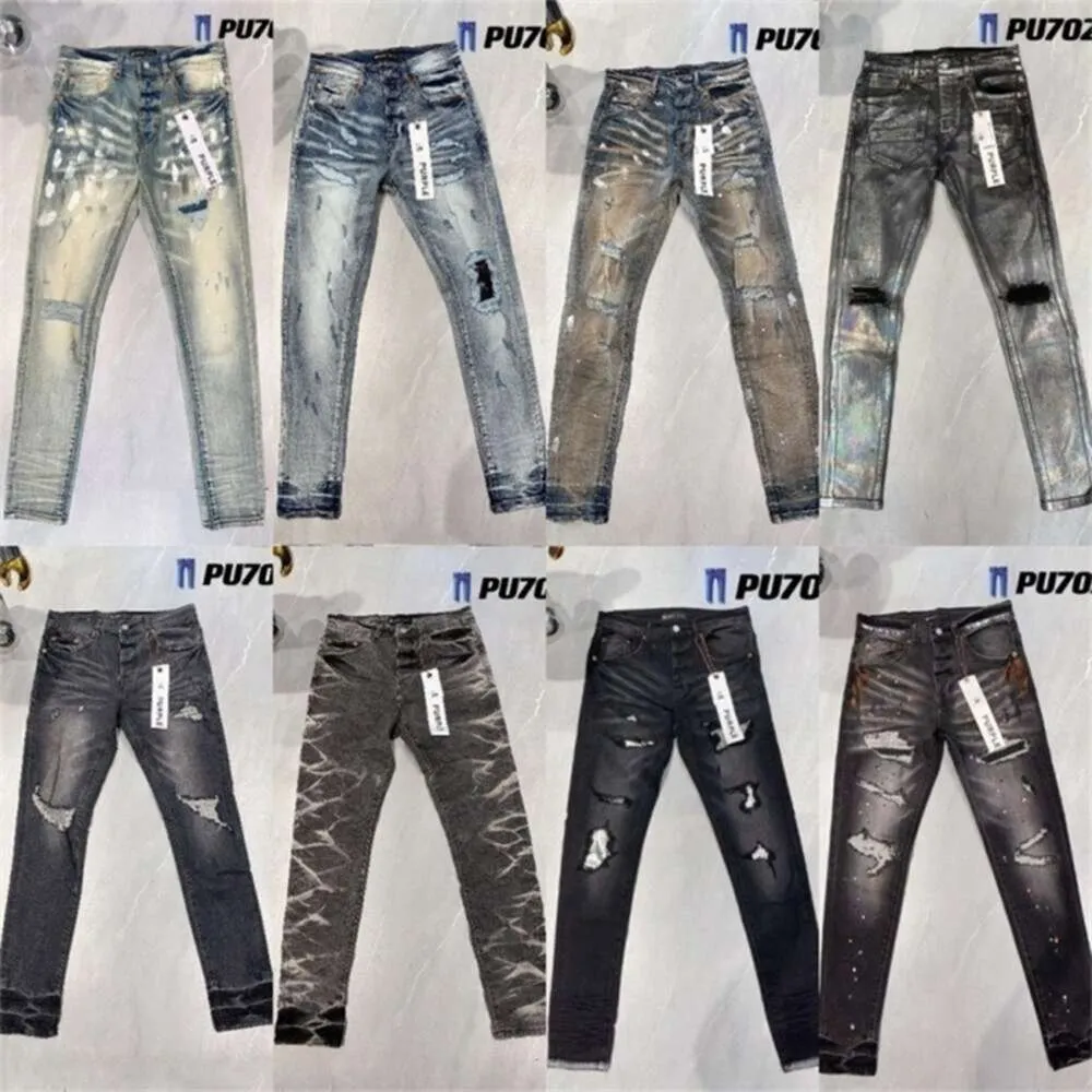 Lila jeans jeans mode nödställda rippade cyklister kvinnor denim last för män svarta byxor retro streetwear casual svettbyxor designers joggar byxa