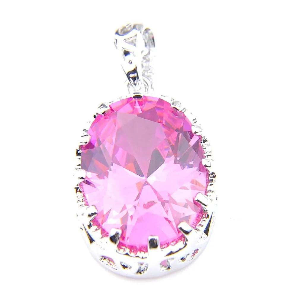 LuckyShine Elegant Lovely Oval Pink Kunzite Gems Silver 925 Halsband för kvinnor Pendant Födelsedagspresent 1'301p