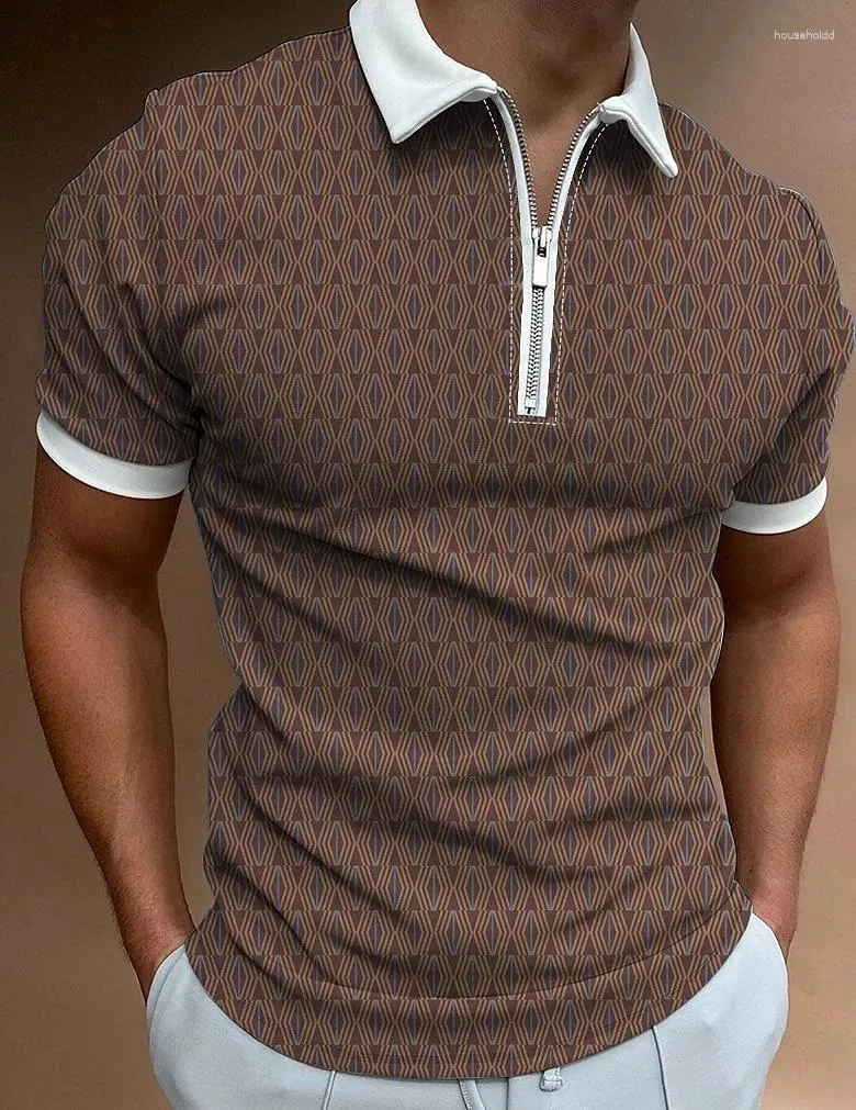 Polo da uomo Polo estivaT-shirt T-shirt Golf Moda Abbigliamento sportivo Casual Maniche corte Colletto geometrico Cerniera esterna Abbigliamento stampato