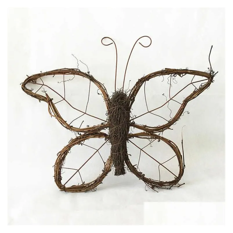 Decorative Flowers & Wreaths 1 Pc/Lot New Design Farmhouse Decor Hanging Wall Decoration Grapevine Twig Rattan Butterfly Ornaments Dro Dhtgy