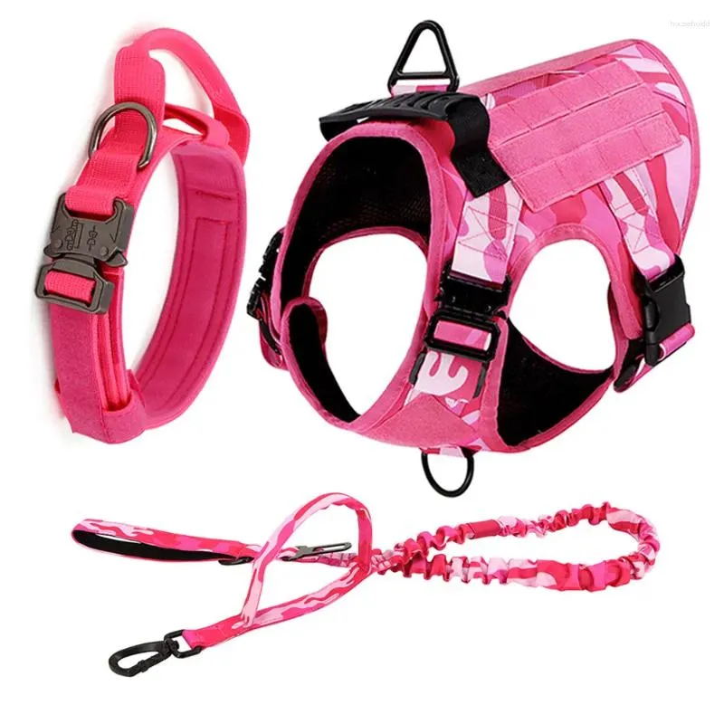 Collari per cani Pettorina militare Collare Guinzaglio Set Colore rosa Gilet da addestramento tattico regolabile per animali domestici Pastore tedesco per cani di taglia media e grande