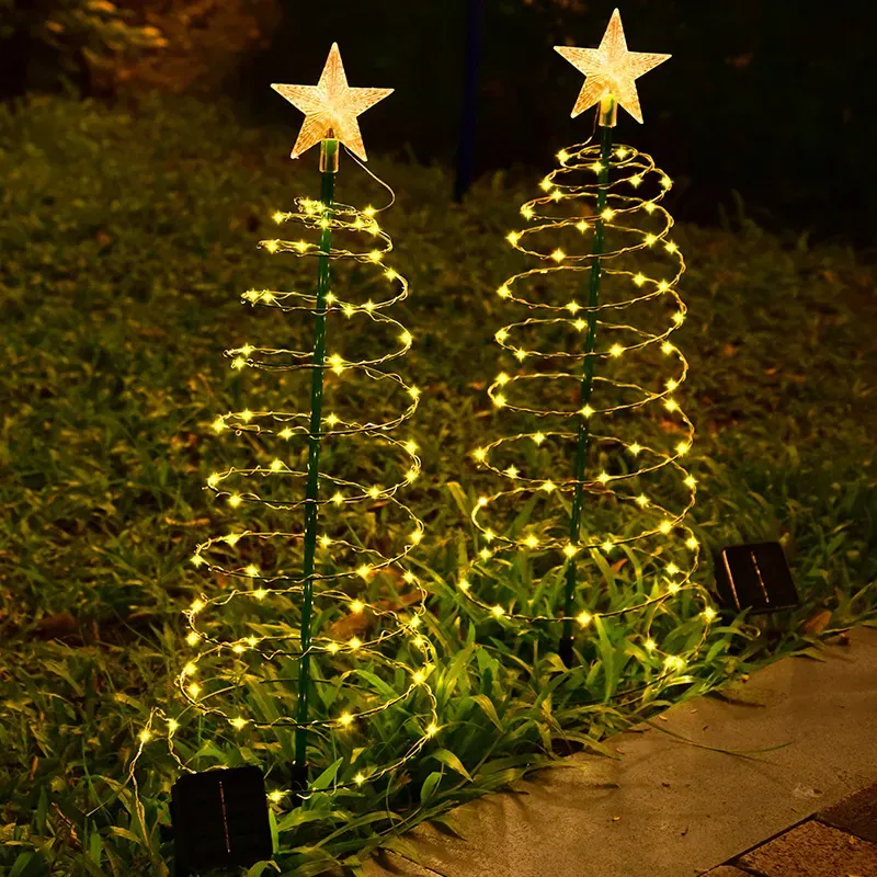 Solar Christmas Light Tree Stand Outdoor Garden LED Ground Lamp String Waterproof IP65 Star Wedding Decorative Light