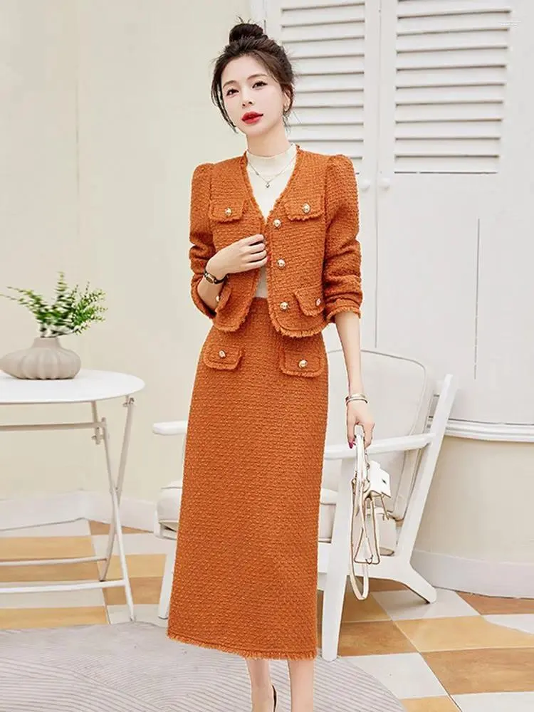 Robe de deux pièces élégante veste de costume pour femmes jupe mi-longue ensemble 2024 printemps et automne tenue bureau dame longue deux pièces