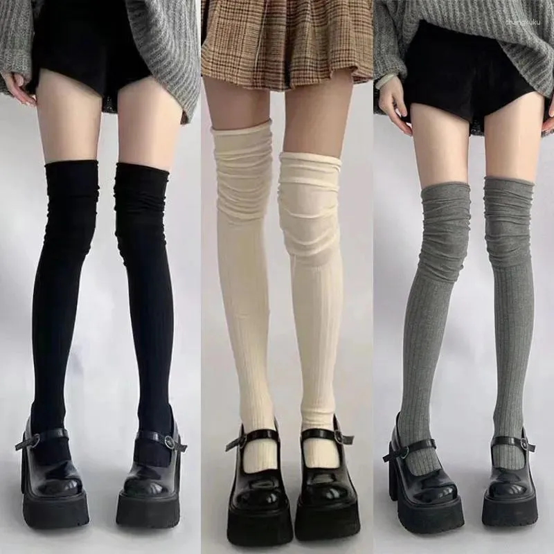 Frauen Socken 2024 Feste Farbe Oberschenkel hohe Strümpfe Japaner jk lolita über dem knielangen Frühjahr Sommer Herbst hohe Tube -Leggings