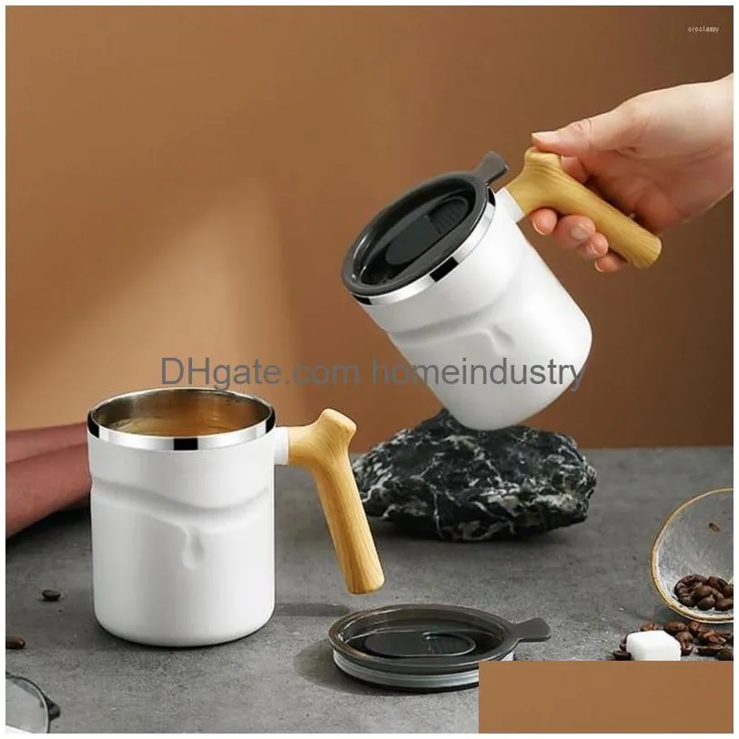 Water Bottles 510Ml Coffee Mug Large Capacity Anti-Scalding Leakproof Wooden Handle With Er Heat Preservation Stainless Steel Home Dr Dheis