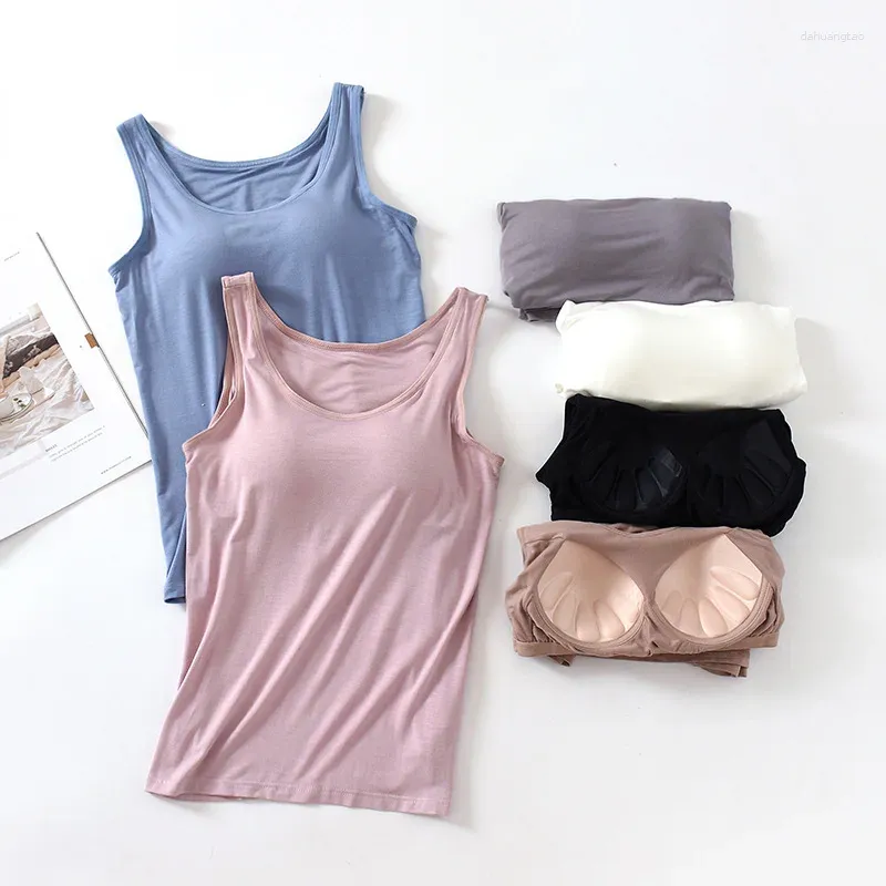 Women's Tanks Modal T-Shirts Solid Color Tank & Tops With Wireless Padded Bust Base Layer Top Sleeveless Outwear Female Camisole C5541