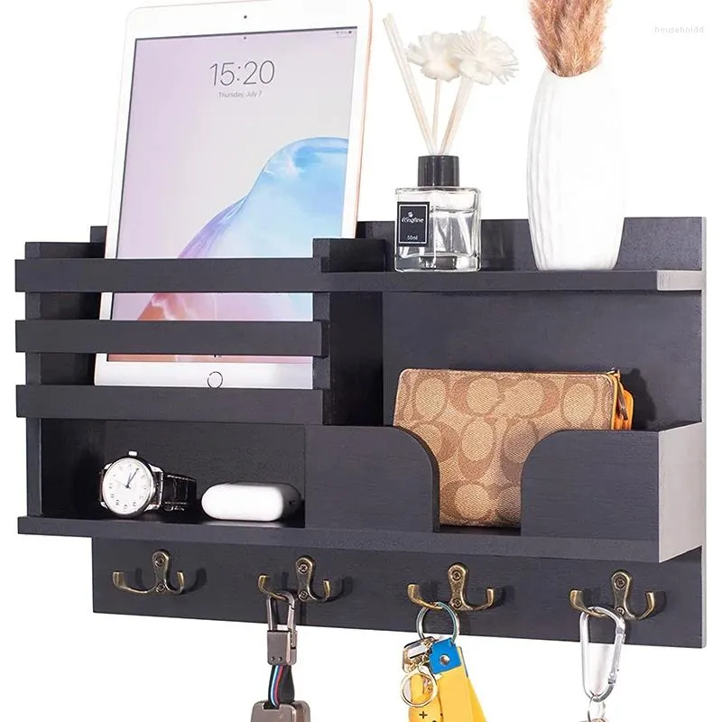 Haken Sleutelhouder Voor Muur Met Plank Rustieke Mail Organizer Mount Houten Ingang Hangende Thuis Magazijnstellingen