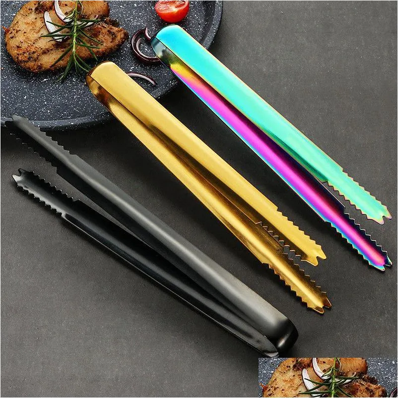 Other Kitchen Tools Stainless Steel Ice Clamp Tongs Colorf Summer Party Bbq Food Cake Bread Clip Drop Delivery Home Garden Kitchen, Di Dhd2E