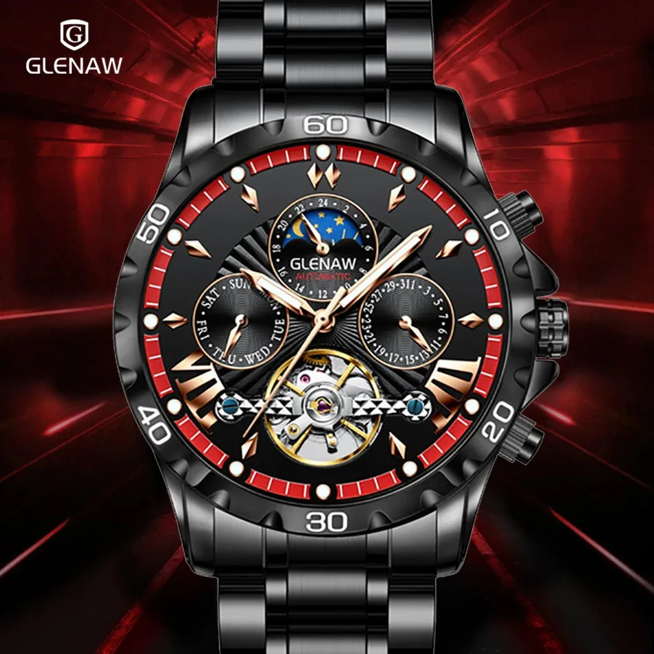 GLENAW Ontwerp Heren Horloges Topmerk Luxe Mode Zakelijk Automatisch Horloge Heren Waterdicht Mechanisch Horloge Montre Homme 240129