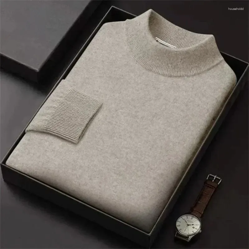 Men's Sweaters Luxury Brand Mock Collar Pure Woolen Sweater Tops Autumn Winter Cashmere Pullover Male Warm Knitwear