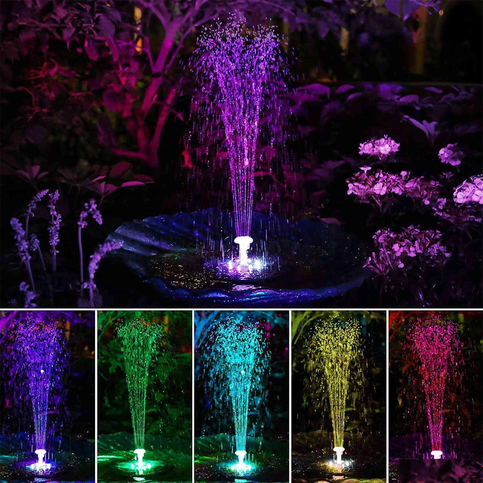 Decorações de jardim Flutuante Fonte Solar Bomba 6 Estilos de Água Painel Alimentado Luzes LED Banho de Pássaros Jardim Piscina Lagoa Decoração Dro Dhzvt