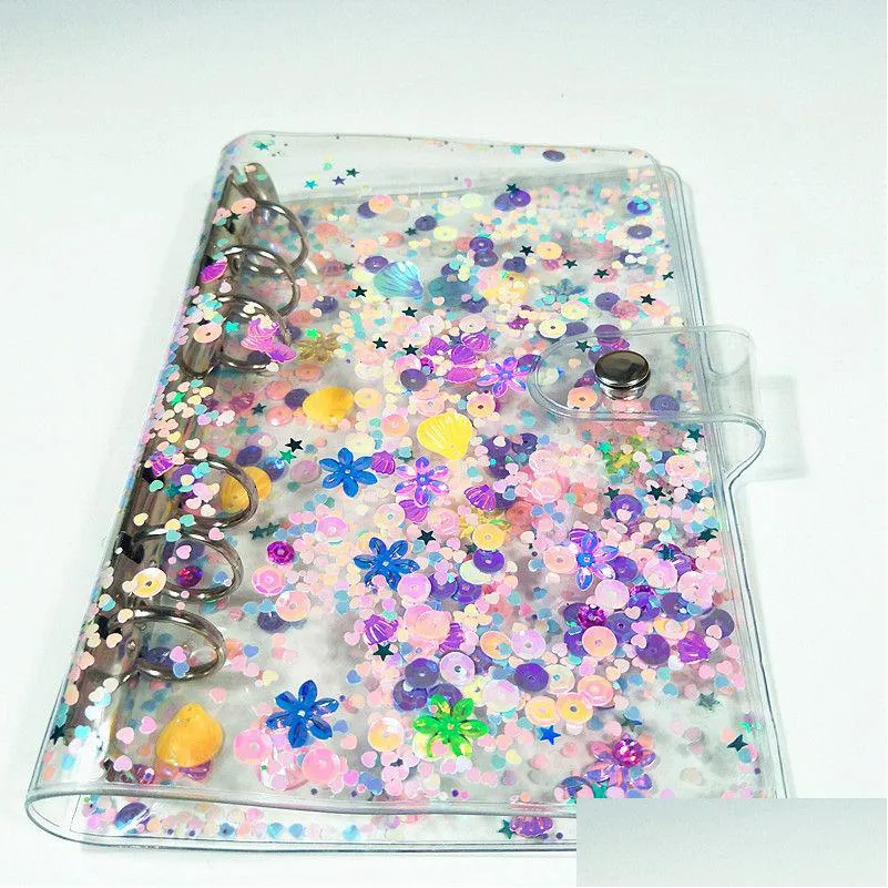 Andere Büroschulbedarf Großhandel A6 Notizbuch Er Transparent PVC Glitzer Pailletten Shell Büro Schule 6 Ringe Binder Spiralplan Dhmfx