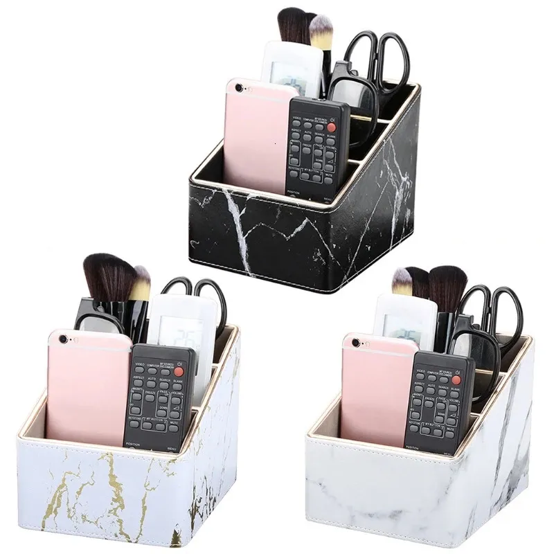 Multi-function Marble Leather Desk Stationery Organizer Pencil Holder Mobile Phone Remote Control Storage Box Office Supplies 240130