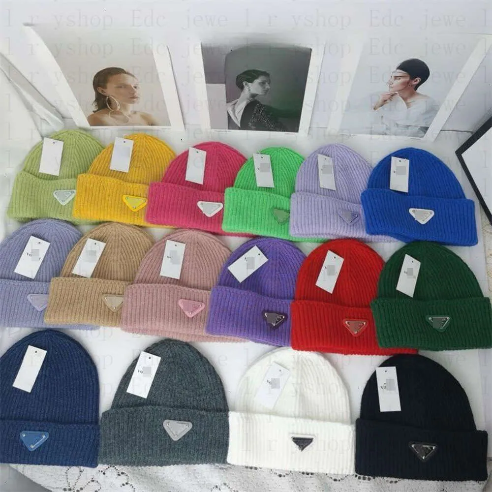 2025 New Luxury Triangle Knit Cashmere Beanie Hat With Geometric Letter ...